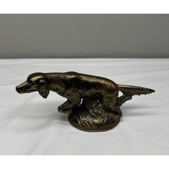 Vintage Irish Setter Dog Paperweight Satin Brass Metal Figure made in USA - Picture 1 of 5